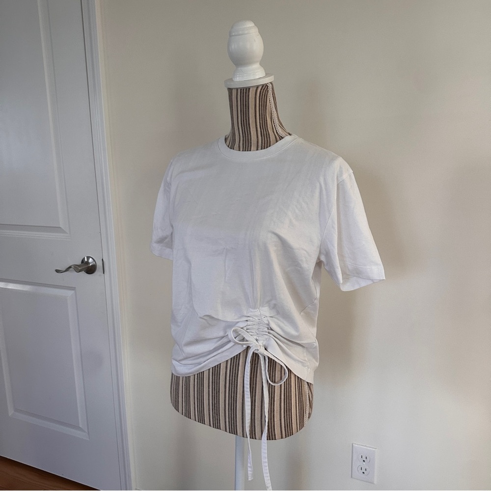 French Connection White Ruched Tie Front Women Short Sleeve Top